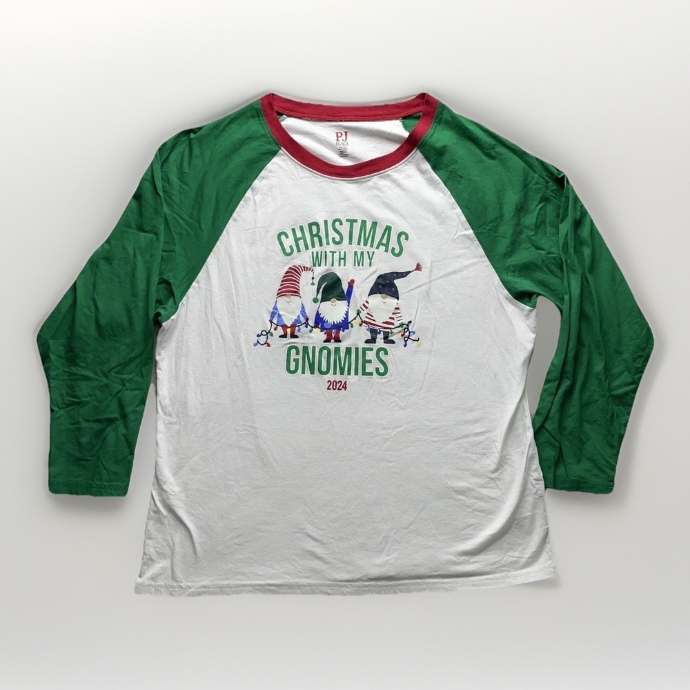 Christmas With My Gnomies Pajama Long Sleeve Tee Holiday Shirt Women's Size XL